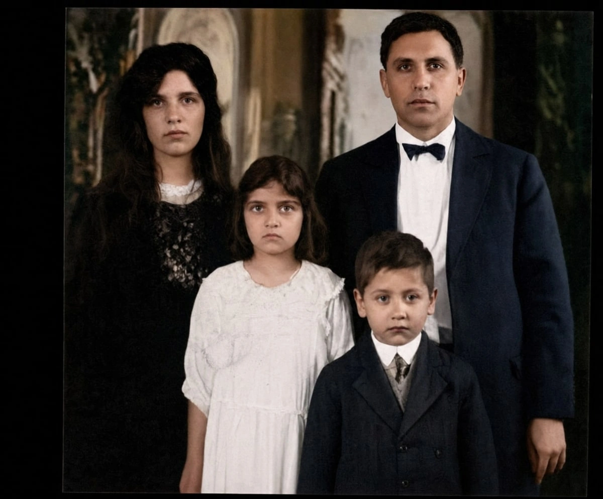 Photo of a family restored and colorized with AI